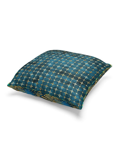 Designer Reversible Printed Silk Linen Cushion Covers <small> (floral-checks-teal/gold)</small>