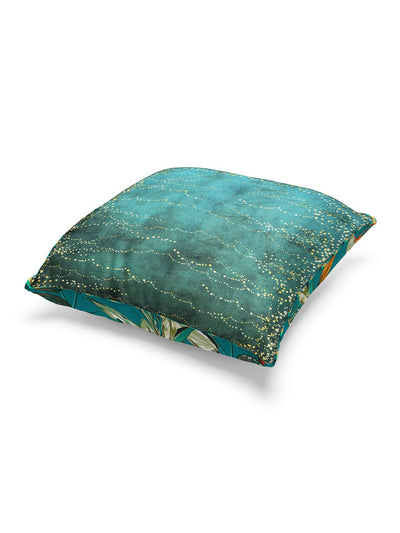 Designer Reversible Printed Silk Linen Cushion Covers <small> (floral-checks-teal/gold)</small>