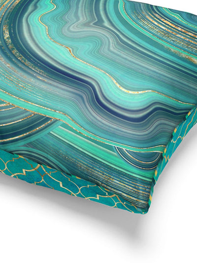 Designer Reversible Printed Silk Linen Cushion Covers <small> (floral-abstract-teal/gold)</small>