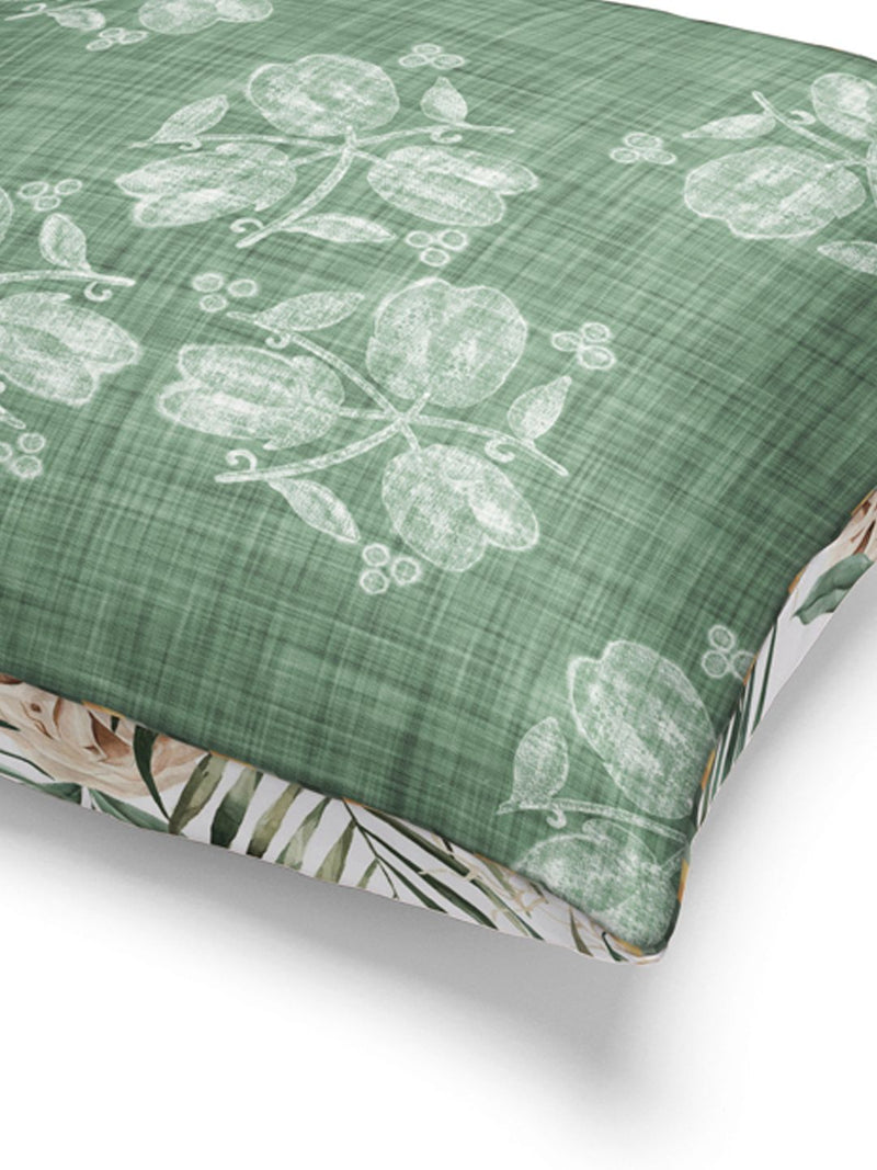 Designer Reversible Printed Silk Linen Cushion Covers <small> (ornamental-stripe-sage/beige)</small>