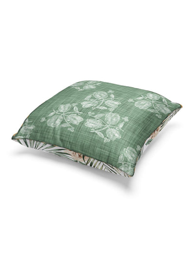 Designer Reversible Printed Silk Linen Cushion Covers <small> (floral-stripe-sage/beige)</small>