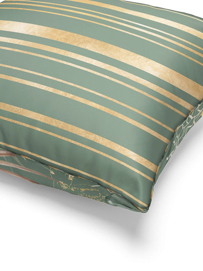 Designer Reversible Printed Silk Linen Cushion Covers <small> (floral-stripe-sage/beige)</small>