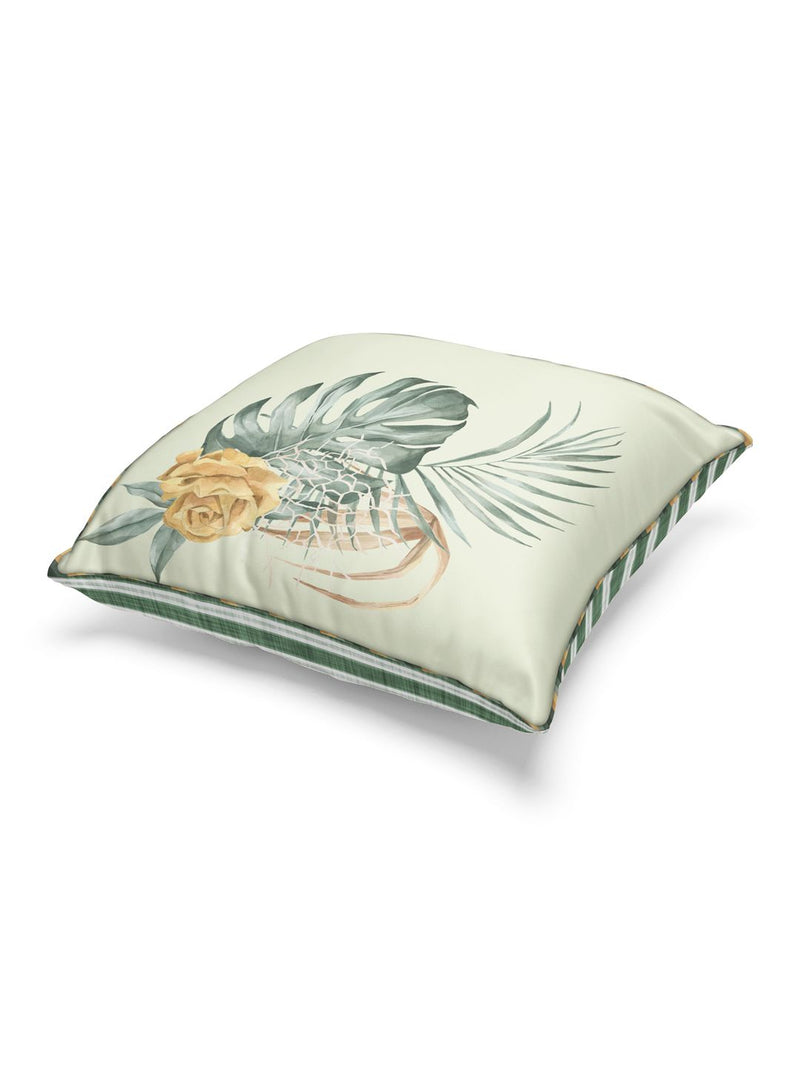 Designer Reversible Printed Silk Linen Cushion Covers <small> (floral-sage/beige)</small>