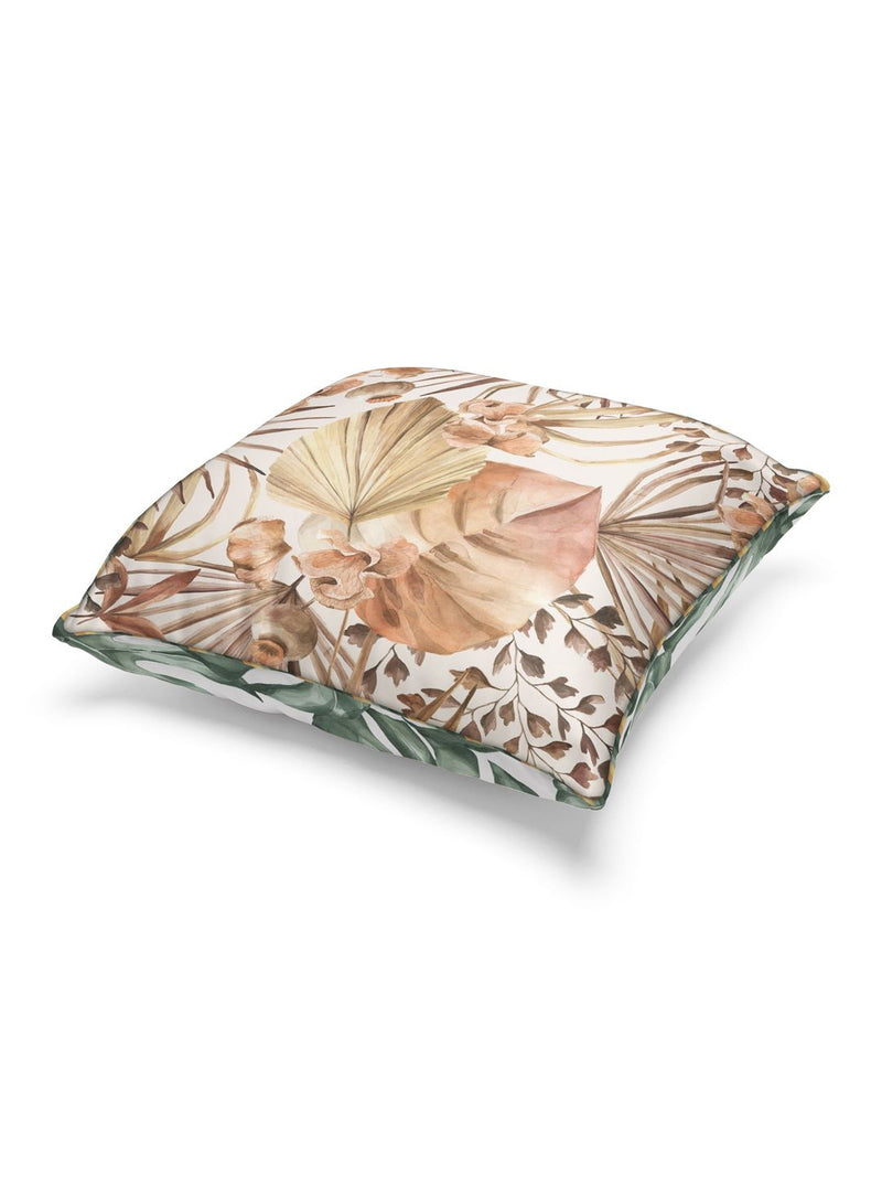 Designer Reversible Printed Silk Linen Cushion Covers <small> (floral-sage/beige)</small>