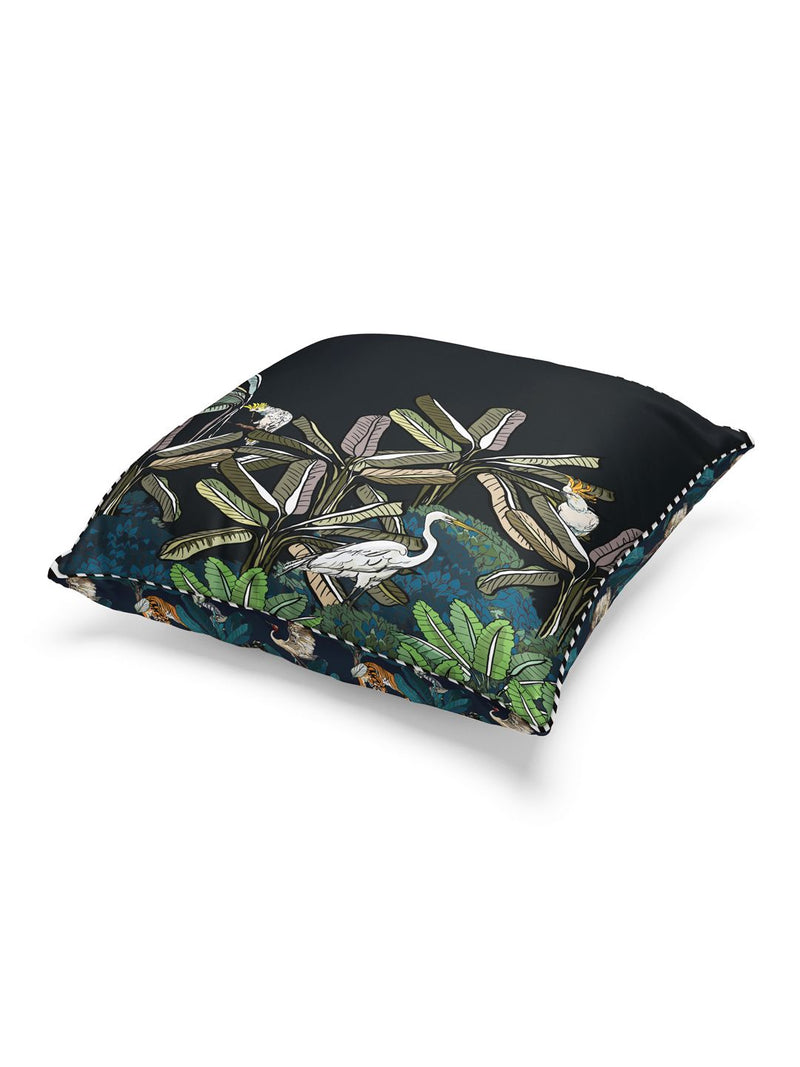 Designer Reversible Printed Silk Linen Cushion Covers <small> (floral-black/green)</small>