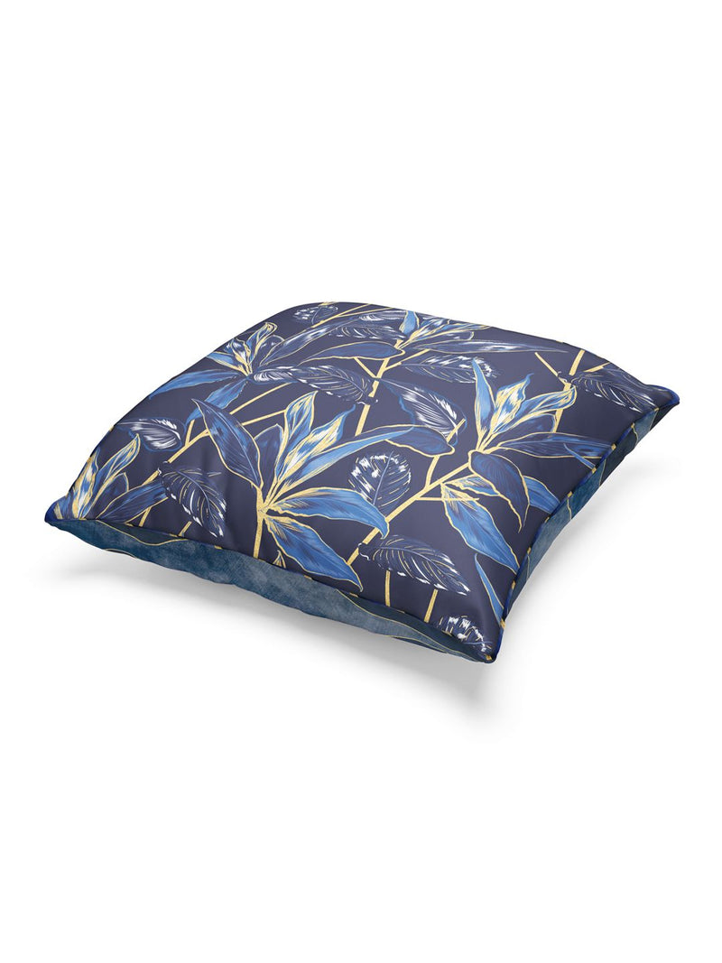 Designer Reversible Printed Silk Linen Cushion Covers <small> (floral-geometric-navy/gold)</small>