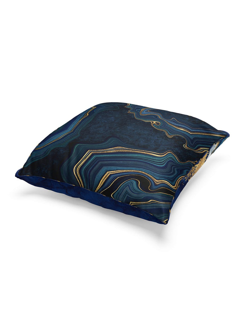 Designer Reversible Printed Silk Linen Cushion Covers <small> (floral-geometric-navy/gold)</small>