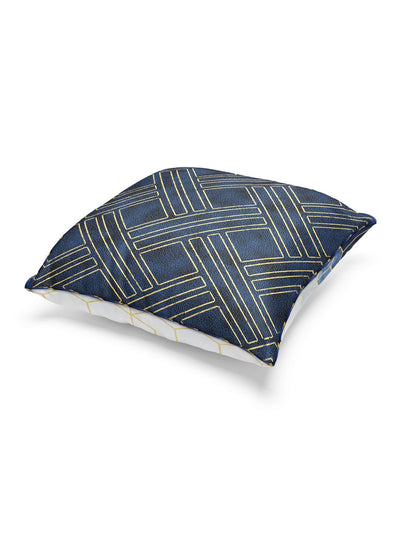 Designer Reversible Printed Silk Linen Cushion Covers <small> (floral-abstract-navy/gold)</small>