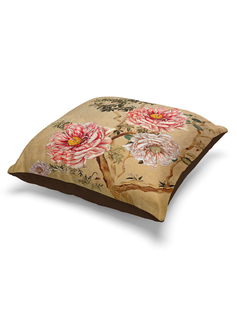 Designer Digital Printed Silky Smooth Cushion Covers <small> (floral-beige/pink)</small>