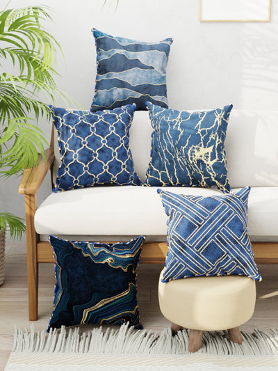Designer Reversible Printed Silk Linen Cushion Covers <small> (floral-stripe-navy/gold)</small>