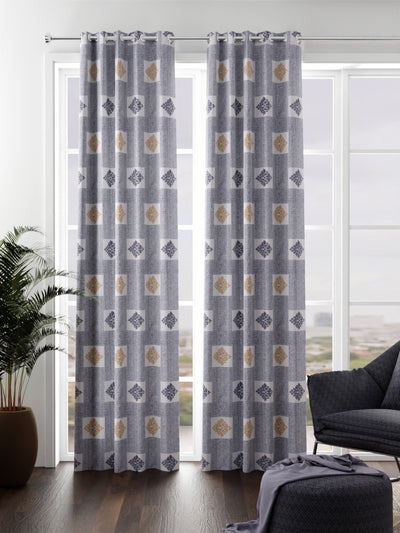 Heavy Duty Polyester Eyelet Curtain <small> (ornament-silver)</small>