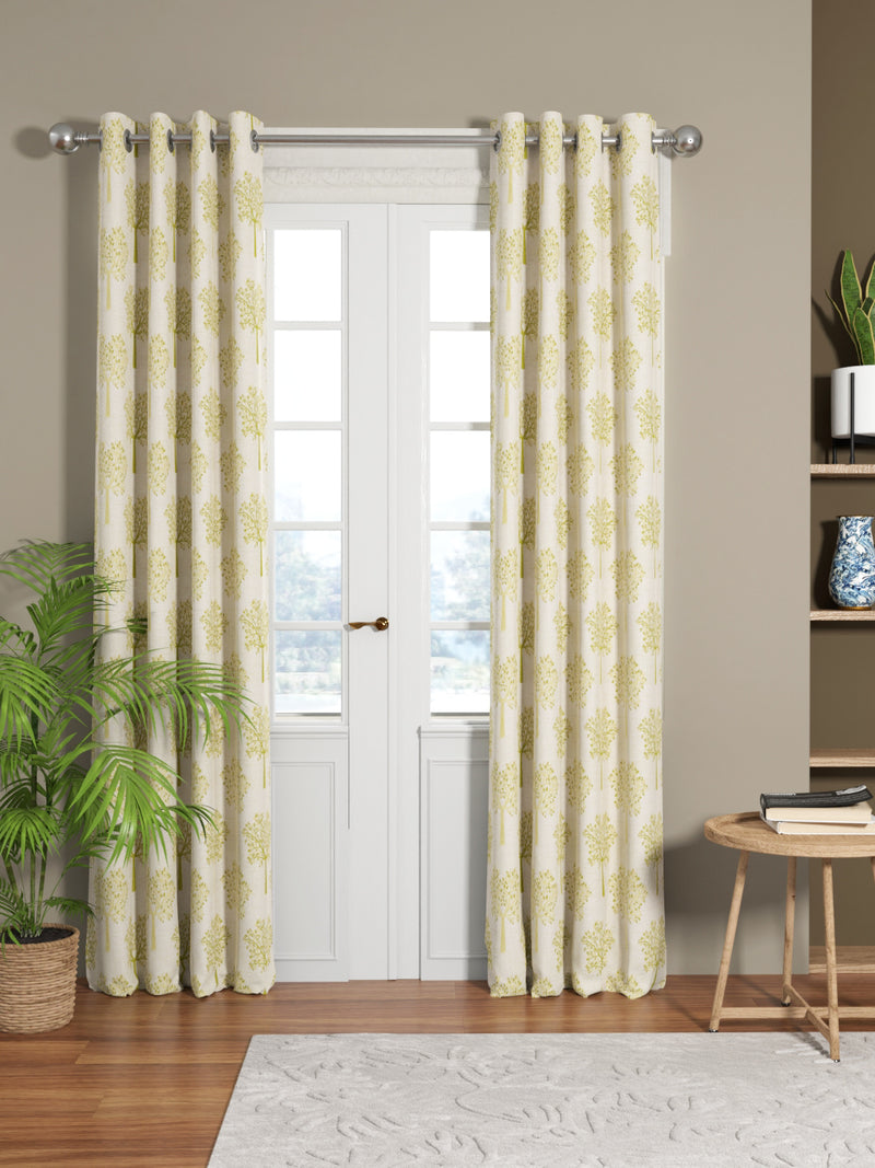 Jacquard Room Darkening Eyelet Curtain <small> (floral-green/gold)</small>