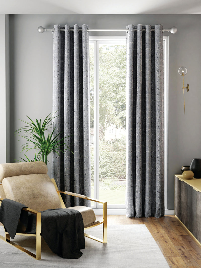 Jacquard Blackout Eyelet Curtain <small> (checks-silver/grey)</small>