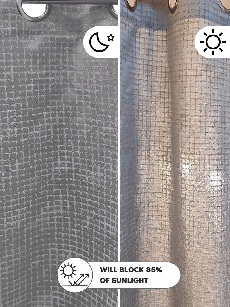 Jacquard Blackout Eyelet Curtain <small> (checks-silver/grey)</small>