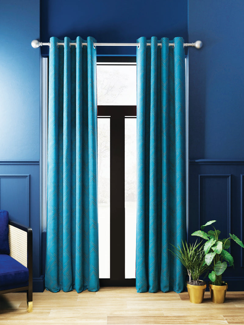 100% Blackout Thermal Insulated Noise Reducing Eyelet Curtain <small> (geometric-teal)</small>