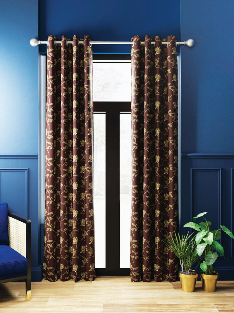 100% Blackout Thermal Insulated Noise Reducing Eyelet Curtain <small> (floral-brown)</small>