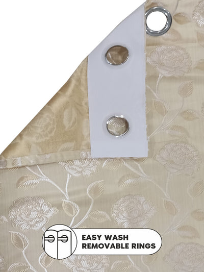 Jacquard Room Darkening Eyelet Curtain <small> (floral-beige/silver)</small>