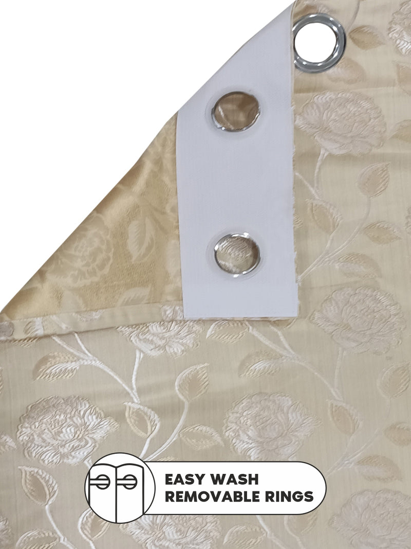 Jacquard Room Darkening Eyelet Curtain <small> (floral-beige/silver)</small>