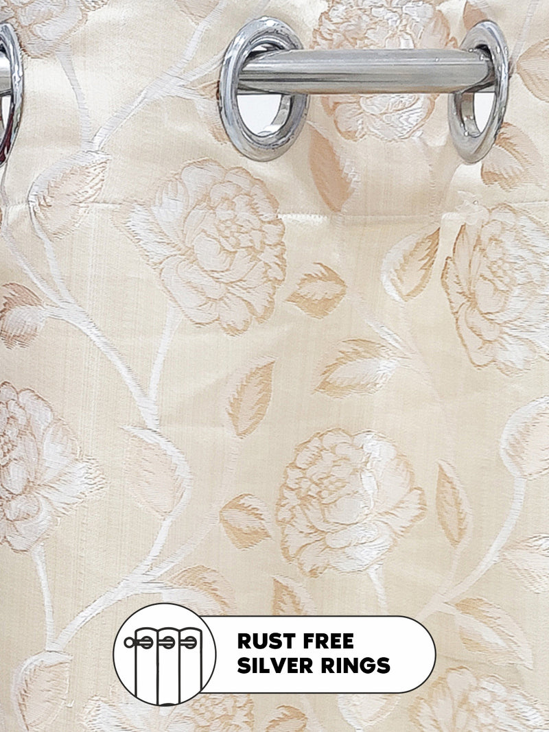 Jacquard Room Darkening Eyelet Curtain <small> (floral-beige/silver)</small>