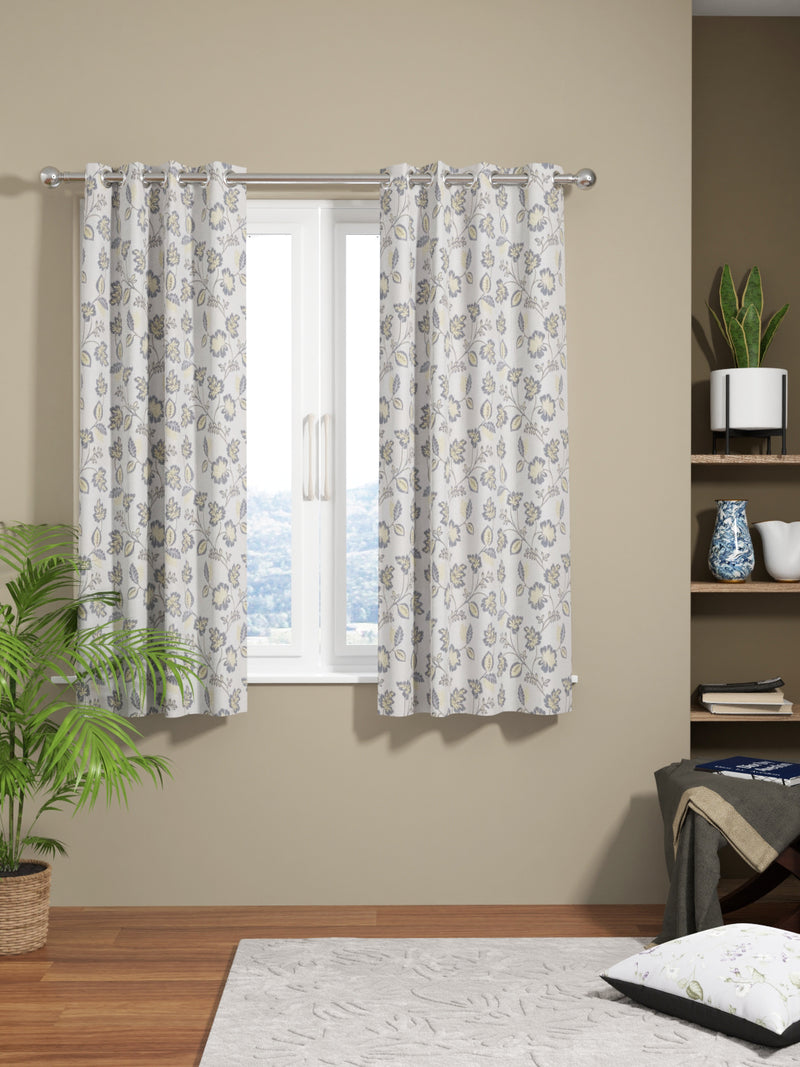 Jacquard Room Darkening Eyelet Curtain <small> (floral-silver/gold)</small>