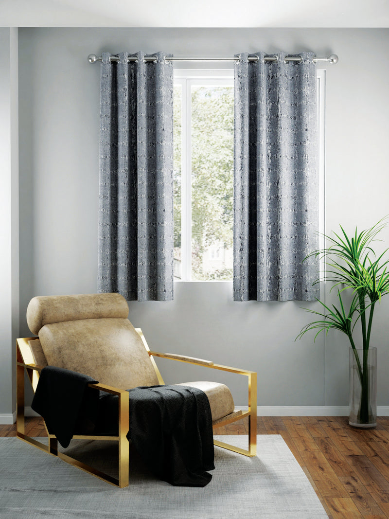 Jacquard Blackout Eyelet Curtain <small> (checks-silver/grey)</small>