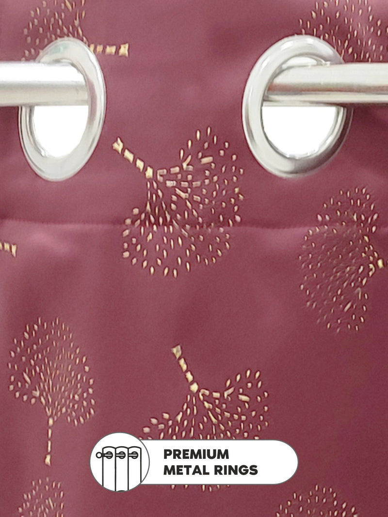 100% Blackout Thermal Insulated Noise Reducing Eyelet Curtain <small> (floral-maroon)</small>