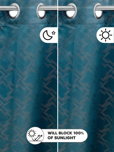100% Blackout Thermal Insulated Noise Reducing Eyelet Curtain <small> (geometric-teal)</small>