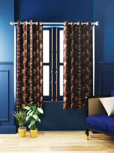 100% Blackout Thermal Insulated Noise Reducing Eyelet Curtain <small> (floral-brown)</small>