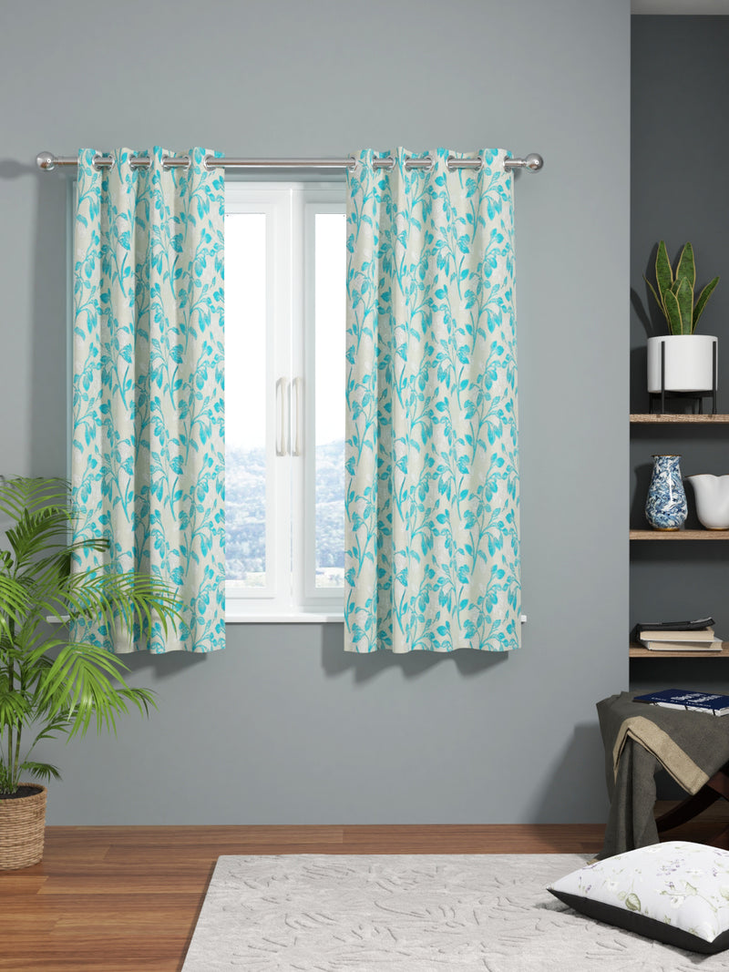 Jacquard Room Darkening Eyelet Curtain <small> (floral-turq/silver)</small>