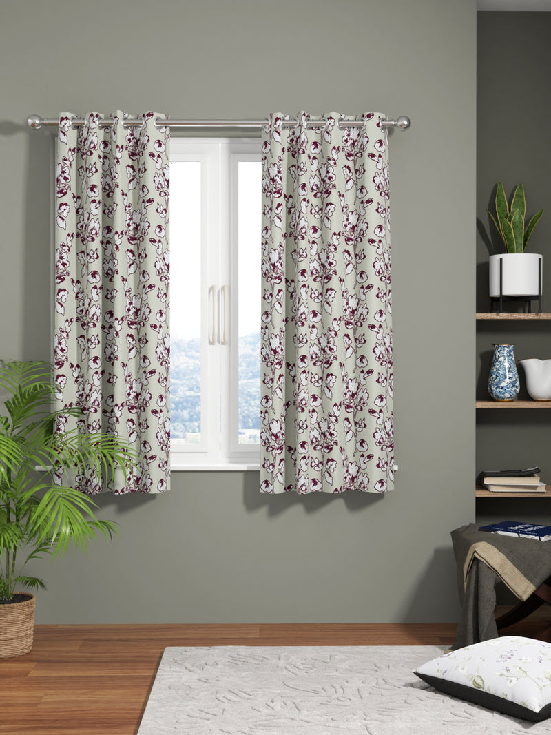 Jacquard Room Darkening Eyelet Curtain <small> (floral-wine/silver)</small>