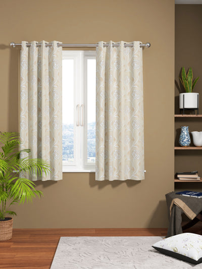 Jacquard Room Darkening Eyelet Curtain <small> (floral-beige/silver)</small>