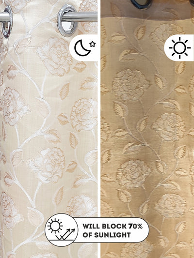 Jacquard Room Darkening Eyelet Curtain <small> (floral-beige/silver)</small>