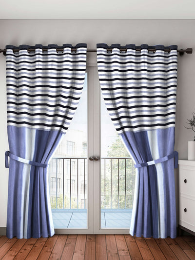 Designer Textured Polyester Curtain In Fancy Modern Design With Eyelets <small> (mix-match-black)</small>
