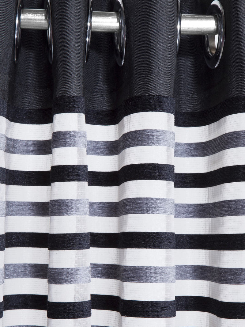 Designer Textured Polyester Curtain In Fancy Modern Design With Eyelets <small> (mix-match-black)</small>