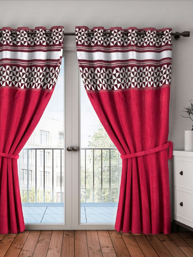 Designer Textured Polyester Curtain In Fancy Modern Design With Eyelets <small> (mix-match-maroon)</small>