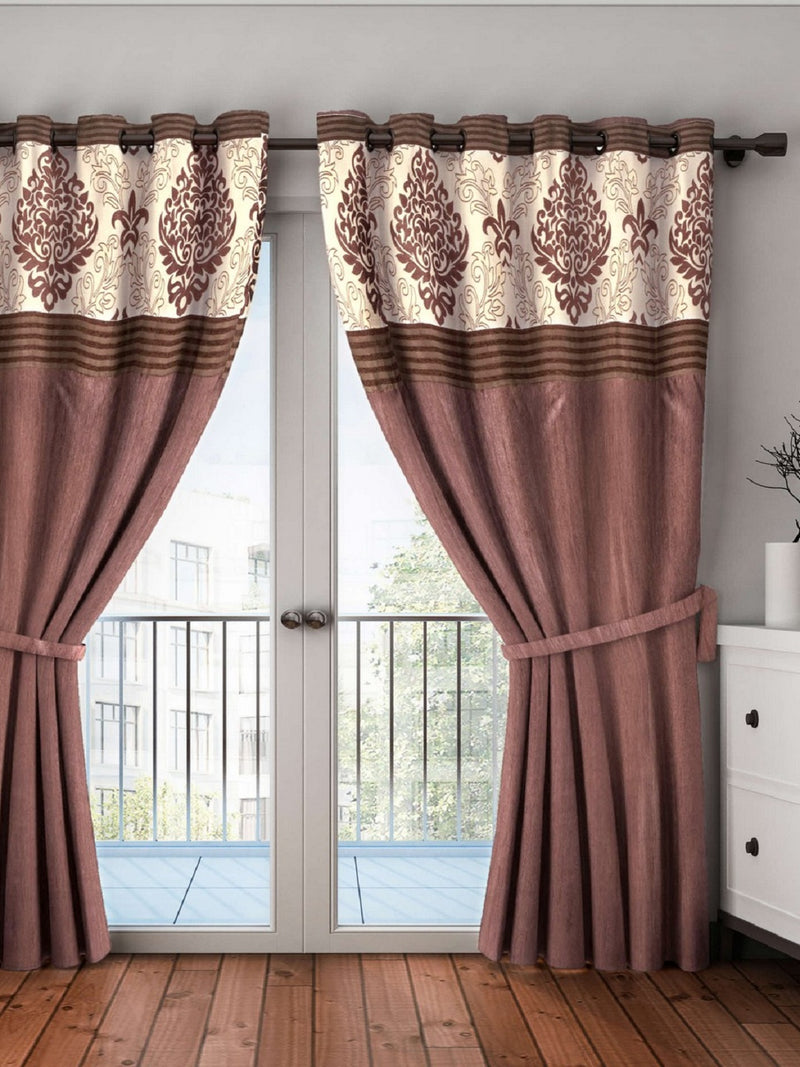 Designer Textured Polyester Curtain In Fancy Modern Design With Eyelets <small> (mix-match-coffee)</small>