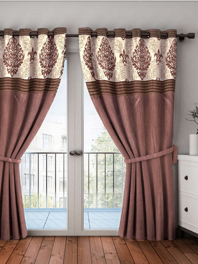 Designer Textured Polyester Curtain In Fancy Modern Design With Eyelets <small> (mix-match-coffee)</small>