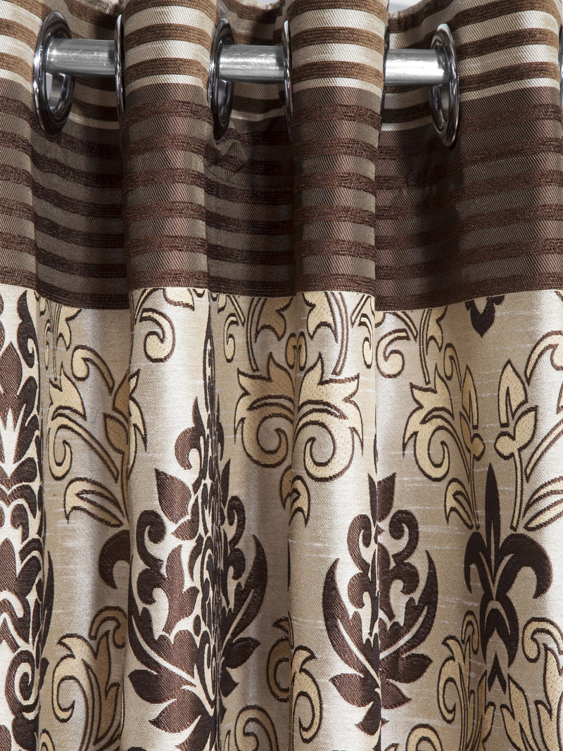 Designer Textured Polyester Curtain In Fancy Modern Design With Eyelets <small> (mix-match-coffee)</small>