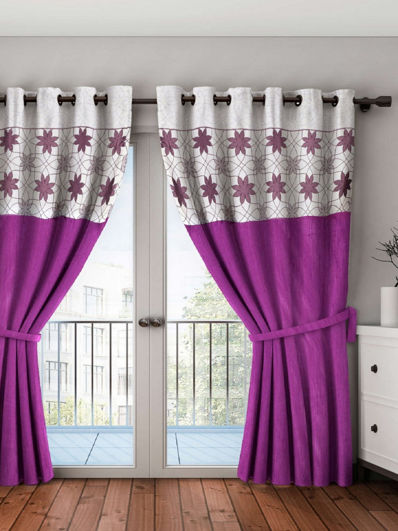 Designer Textured Polyester Curtain In Fancy Modern Design With Eyelets <small> (mix-match-wine)</small>