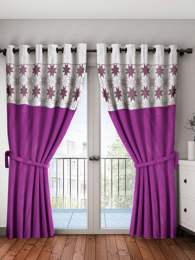 Designer Textured Polyester Curtain In Fancy Modern Design With Eyelets <small> (mix-match-wine)</small>