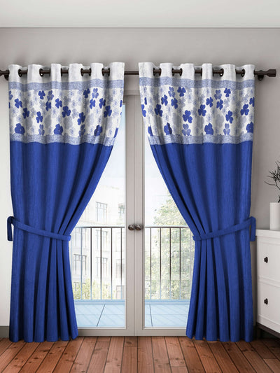 Designer Textured Polyester Curtain In Fancy Modern Design With Eyelets <small> (mix-match-blue)</small>