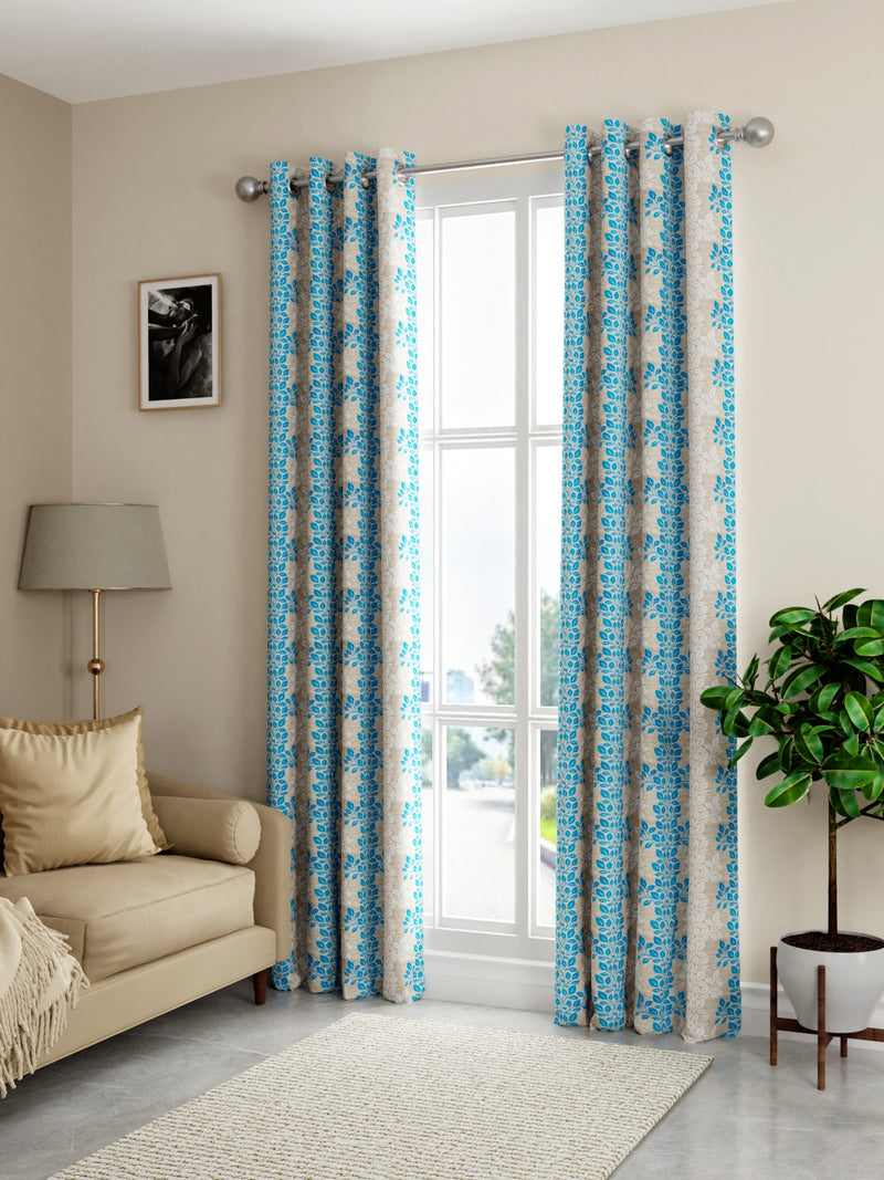 Light Filtering Polyester Eyelet Curtains <small> (floral-beige/turq)</small>