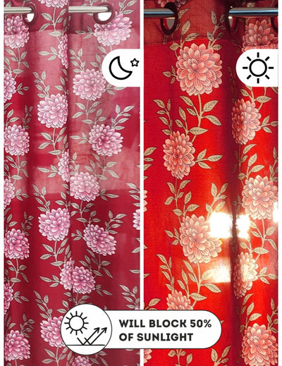 Light Filtering Polyester Eyelet Curtains <small> (floral-red/pink)</small>