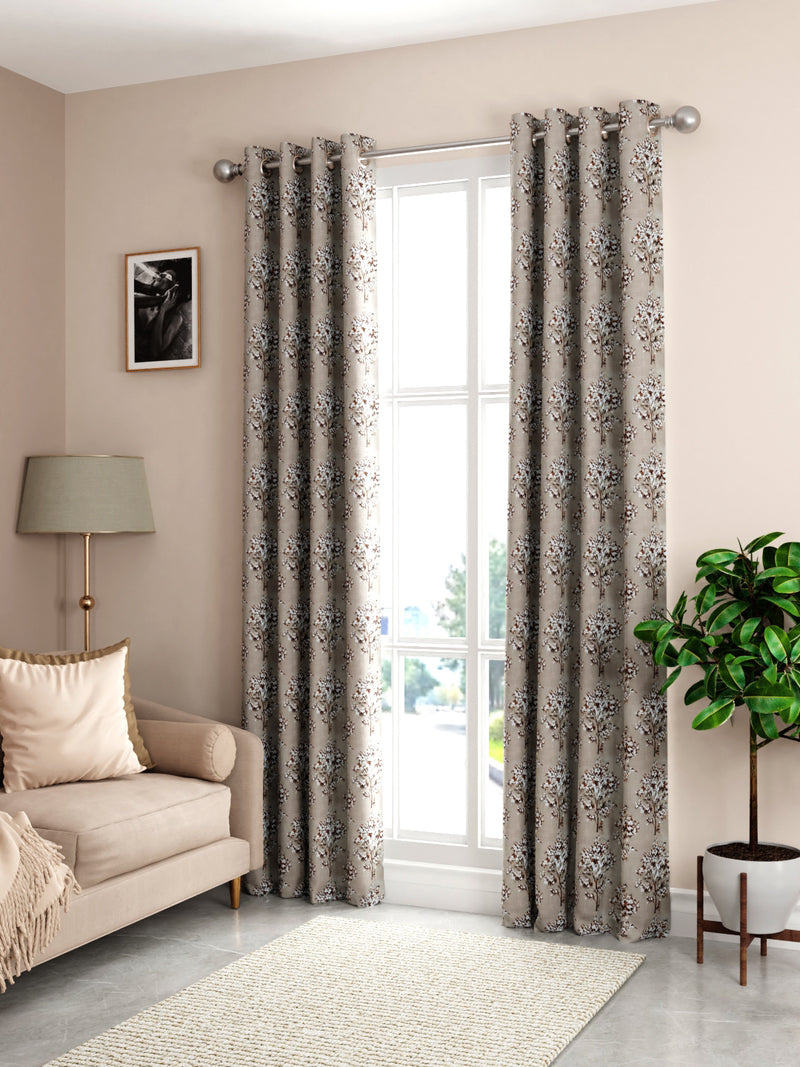 Light Filtering Polyester Eyelet Curtains <small> (floral-lt.brown)</small>