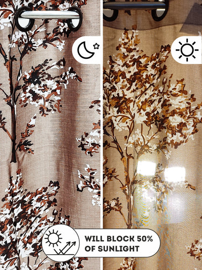 Light Filtering Polyester Eyelet Curtains <small> (floral-lt.brown)</small>