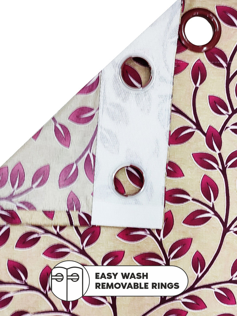 Light Filtering Polyester Eyelet Curtains <small> (floral-beige/maroon)</small>