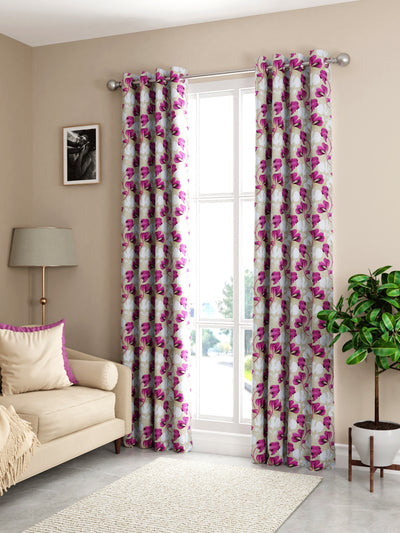 Light Filtering Polyester Eyelet Curtains <small> (floral-beige/pink)</small>