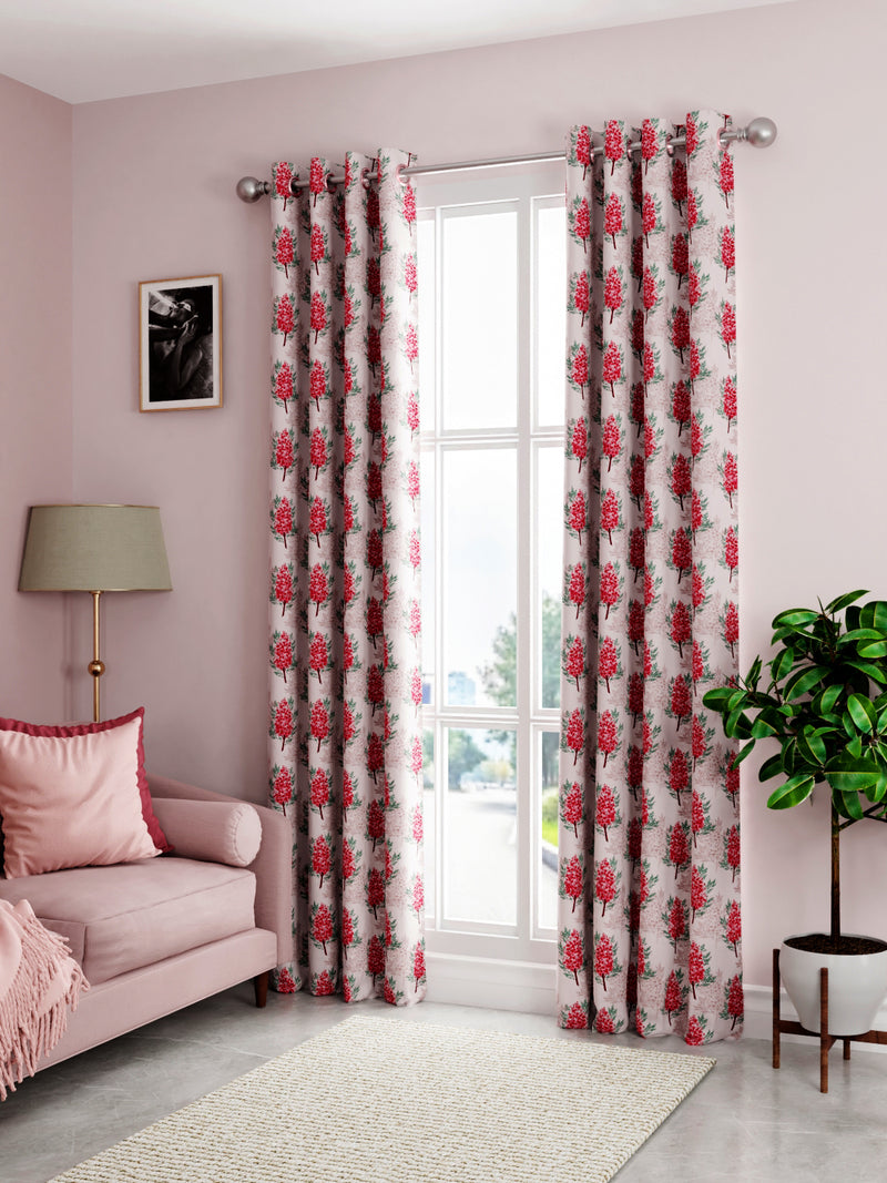 Light Filtering Polyester Eyelet Curtains <small> (floral-baby pink)</small>
