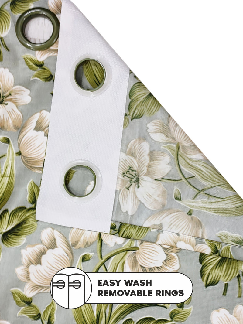 Light Filtering Polyester Eyelet Curtains <small> (floral-green/grey)</small>