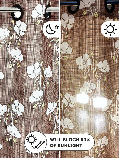 Light Filtering Polyester Eyelet Curtains <small> (floral-coffee)</small>